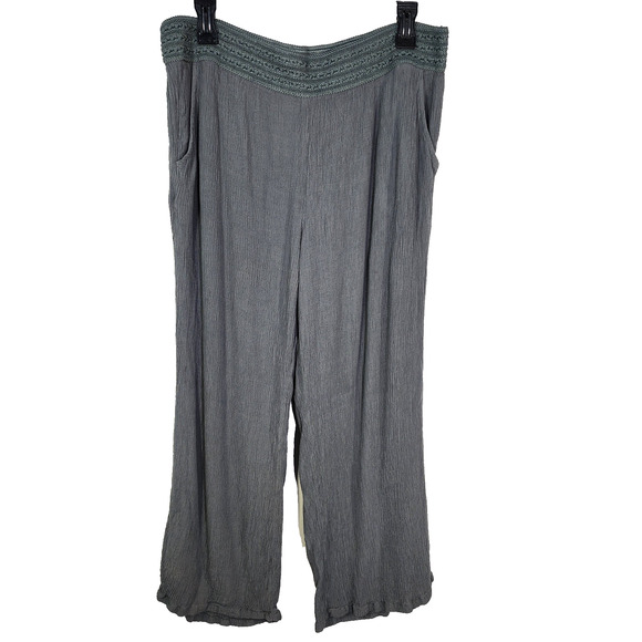 Soft Surroundings Pants Womens Size PL Pull On Gauze Green Wide Legs Coastal - Picture 1 of 11